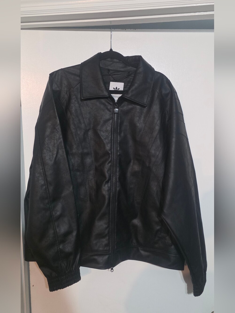 Adidas Womens Santiago Pleather Jacket Black KD2431 Size Large NWT